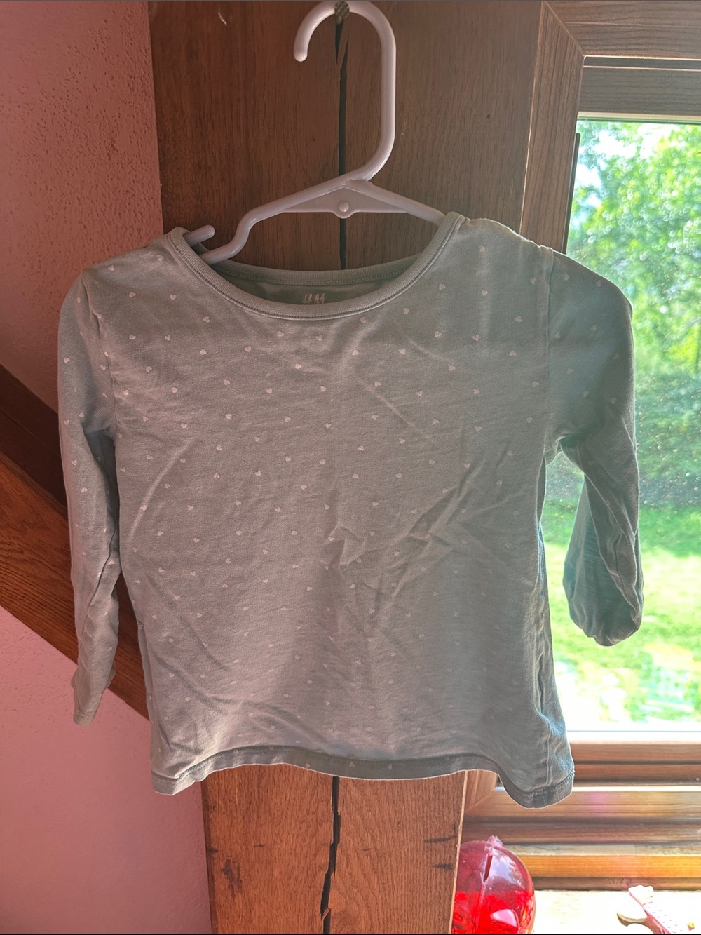H&M Light Blue Long Sleeve Tee with Tiny White Hearts